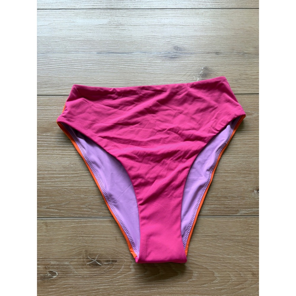 Marine Layer Womens High Waisted Bikini Bottoms colorblock Pink Orange sz‎ Small